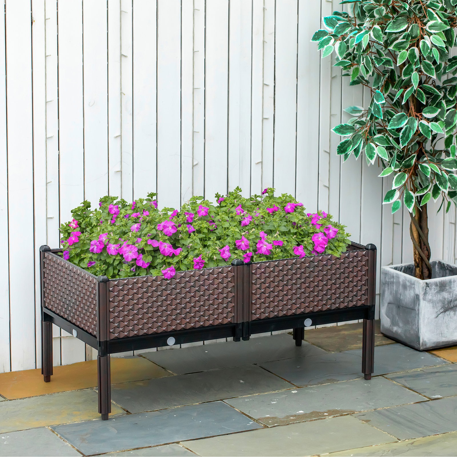 Conjunto de 2 Floreiras de Exterior Quadradas Elevadas Combinação Livre Floreiras para Jardim 50x50x46,5 cm Marrom