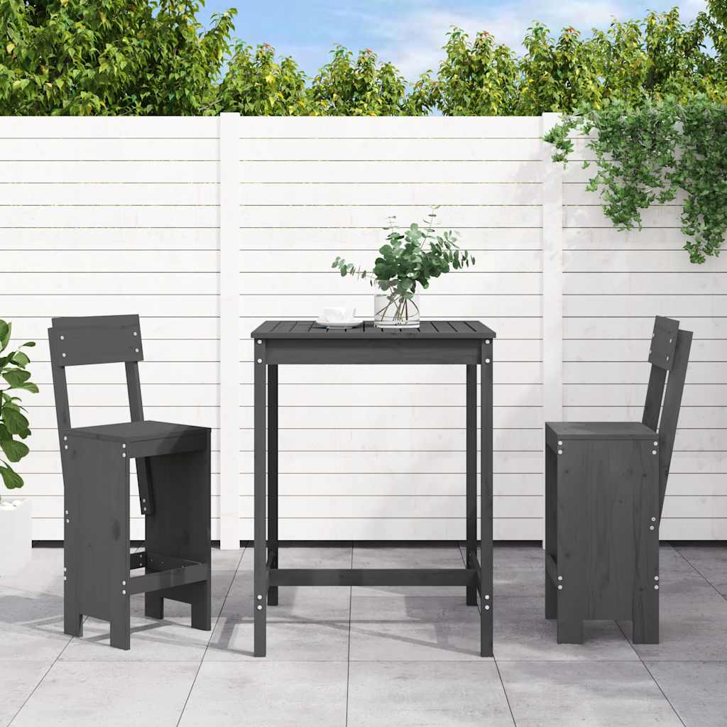 3 Pcs conjunto de bar para jardim pinho maciço cinzento