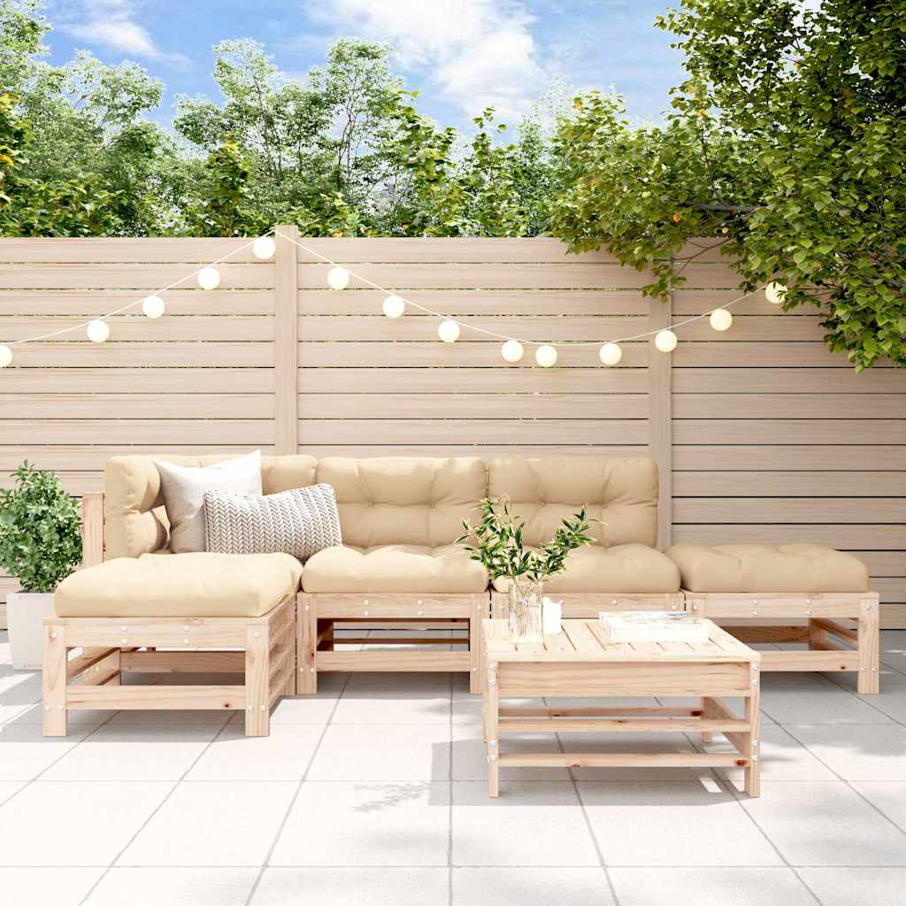 6 Pcs conjunto lounge de jardim pinho maciço