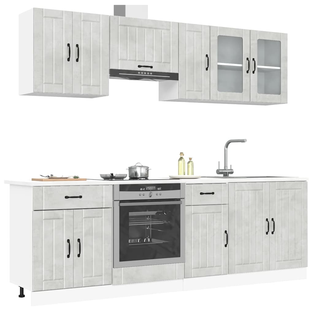 8 Peças armário de cozinha conjunto lucca cinzento cimento