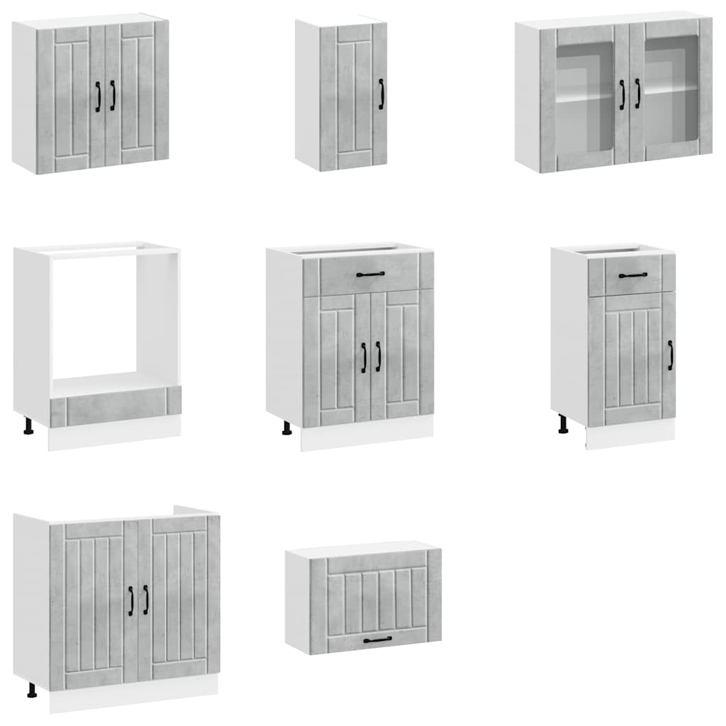 8 Peças armário de cozinha conjunto lucca cinzento cimento