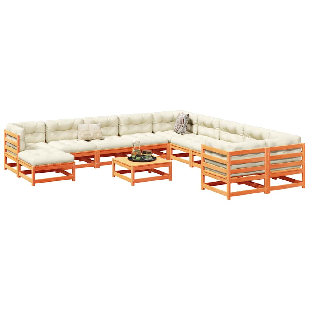 12 Pcs conjunto sofás de jardim madeira de pinho castanho mel