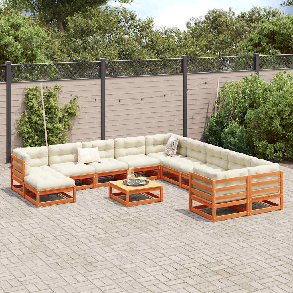 12 Pcs conjunto sofás de jardim madeira de pinho castanho mel