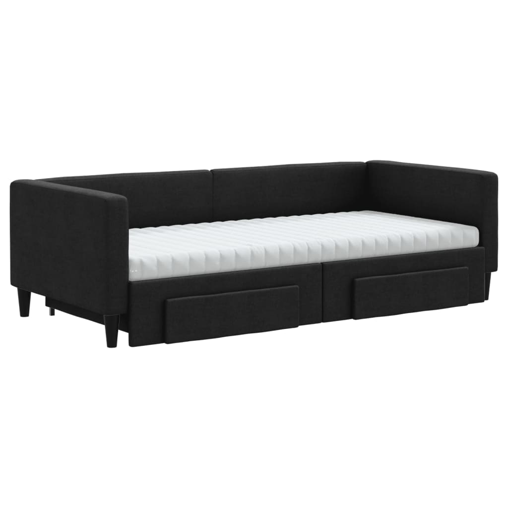 Sofá-cama com gavetão e gavetas 90x190 cm tecido preto