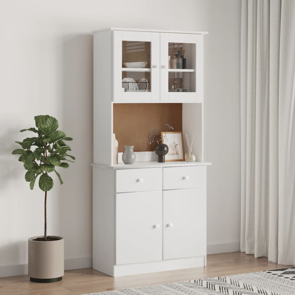 Aparador alto alta 77x35x165 cm madeira de pinho maciça branco