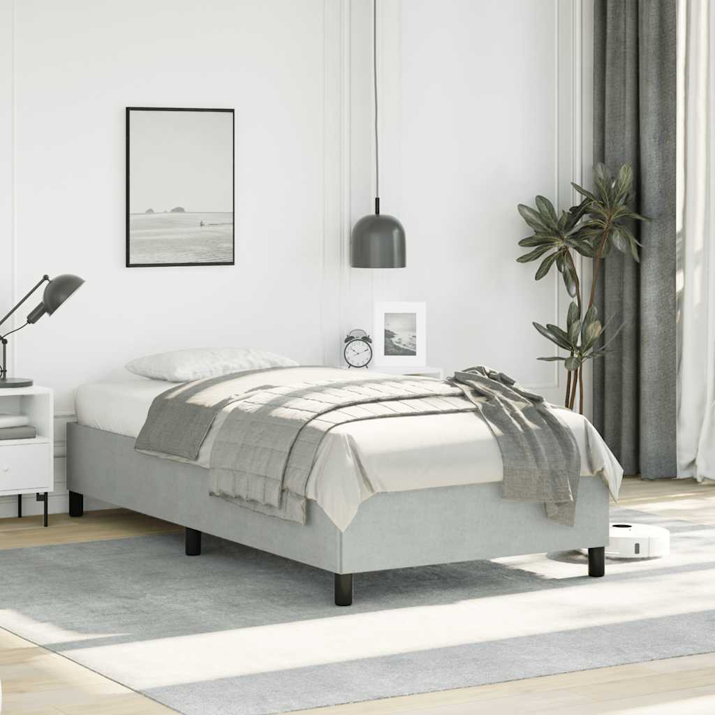 Estrutura de cama sem colchão, cinza claro, 100x203 cm, tamanho twin xl, veludo