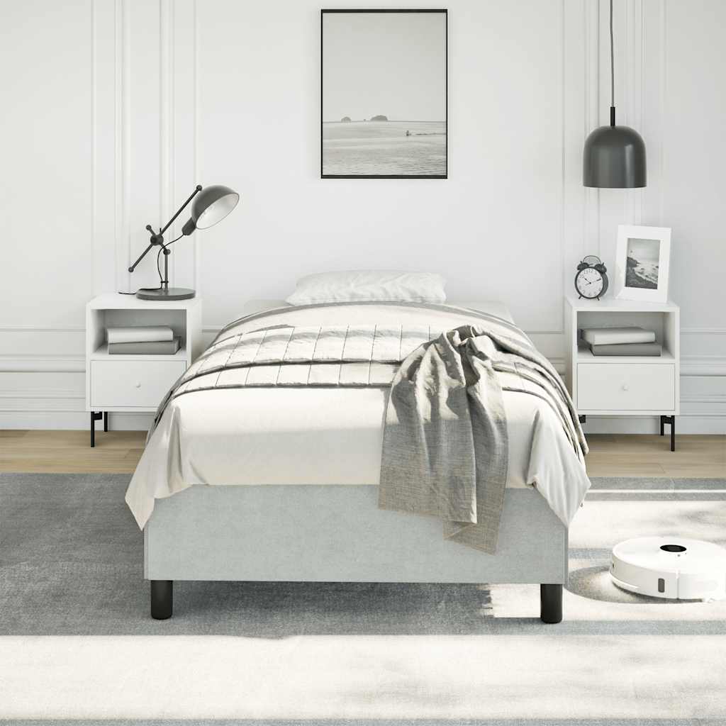 Estrutura de cama sem colchão, cinza claro, 100x203 cm, tamanho twin xl, veludo