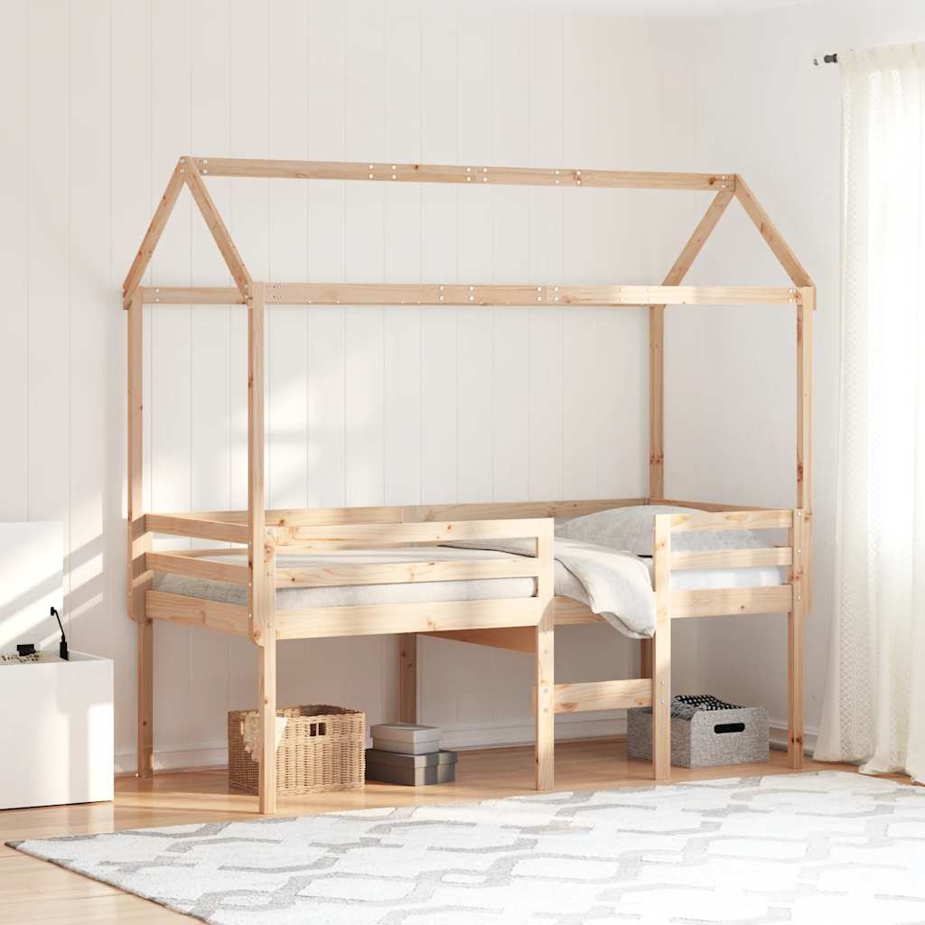 Cama alta com telhado 75x190 cm pinho maciço