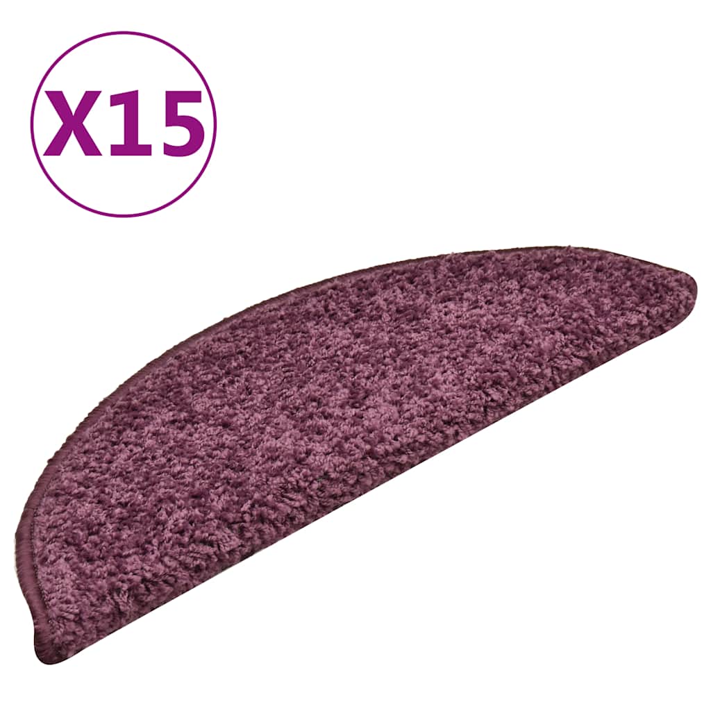 Tapetes de escada 15 peças 56x17x3 cm roxo escuro semicircular