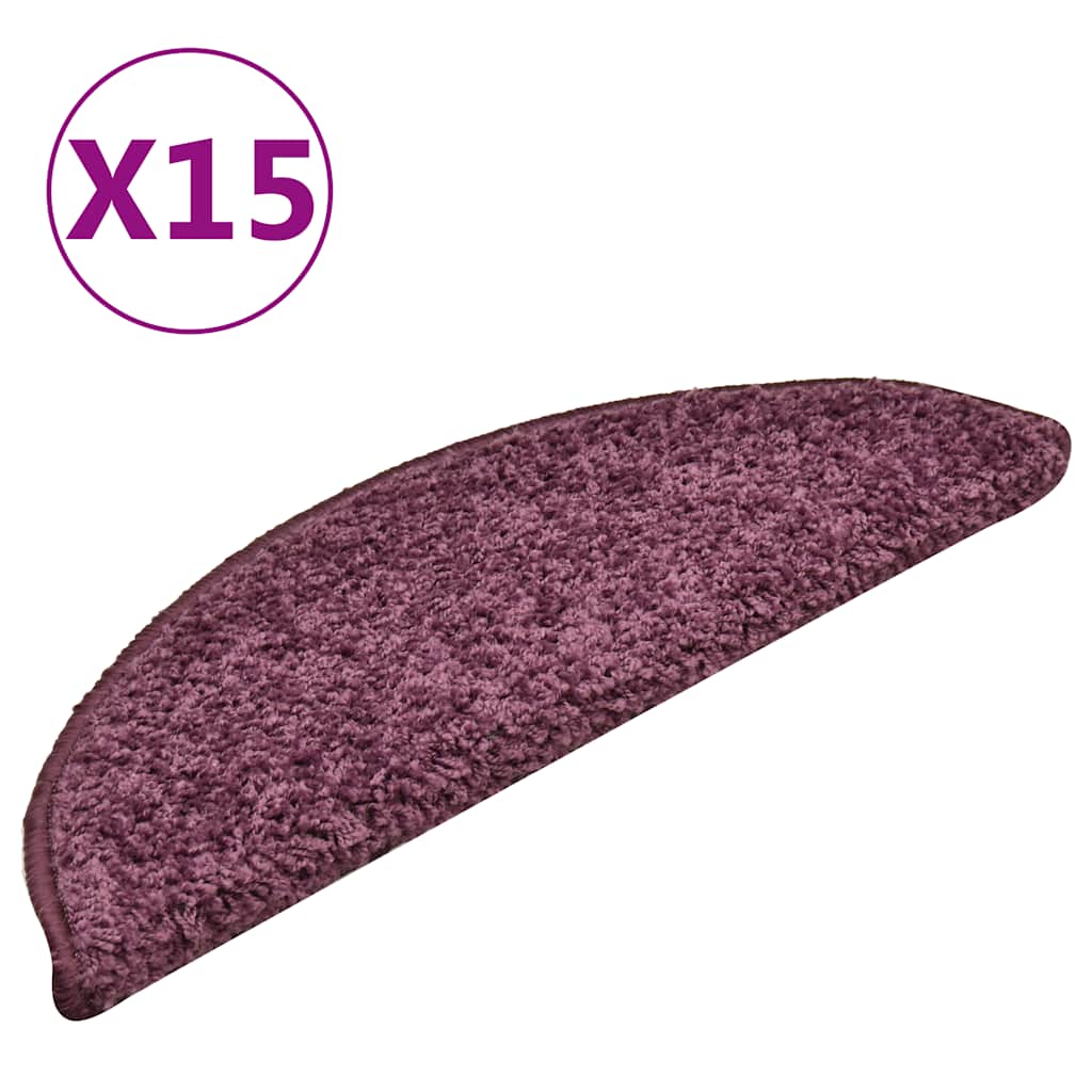 Tapetes de escada 15 peças 56x17x3 cm roxo escuro semicircular