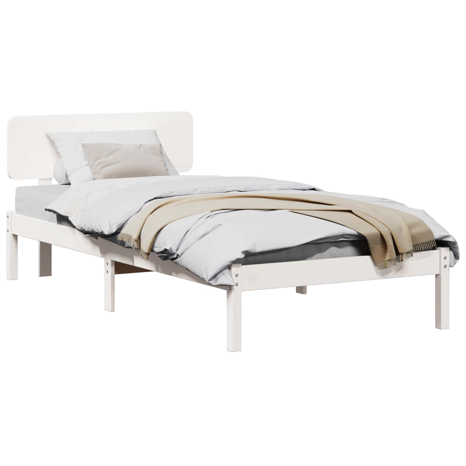 Estrutura da cama com cabeceira branco 100 x 200 cm