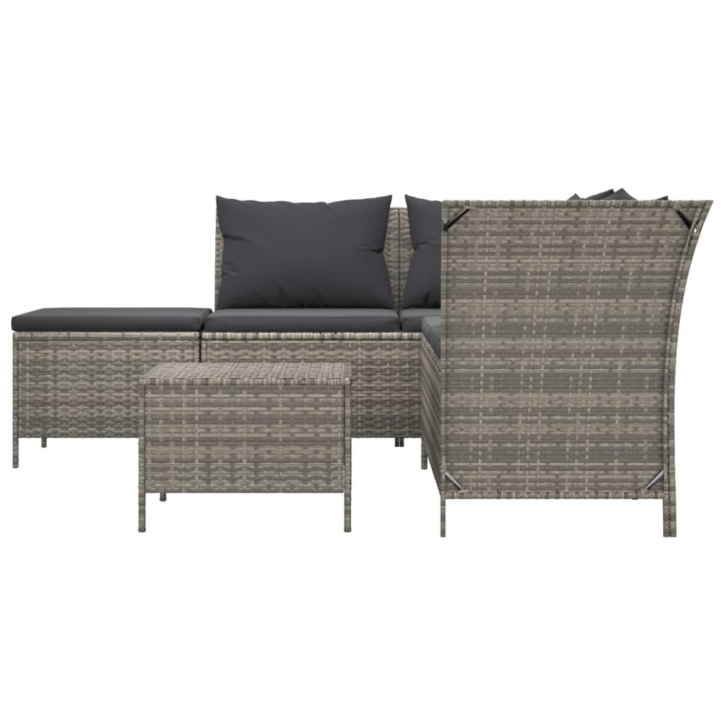 4 Pcs conjunto lounge de jardim c/ almofadões vime PE cinzento