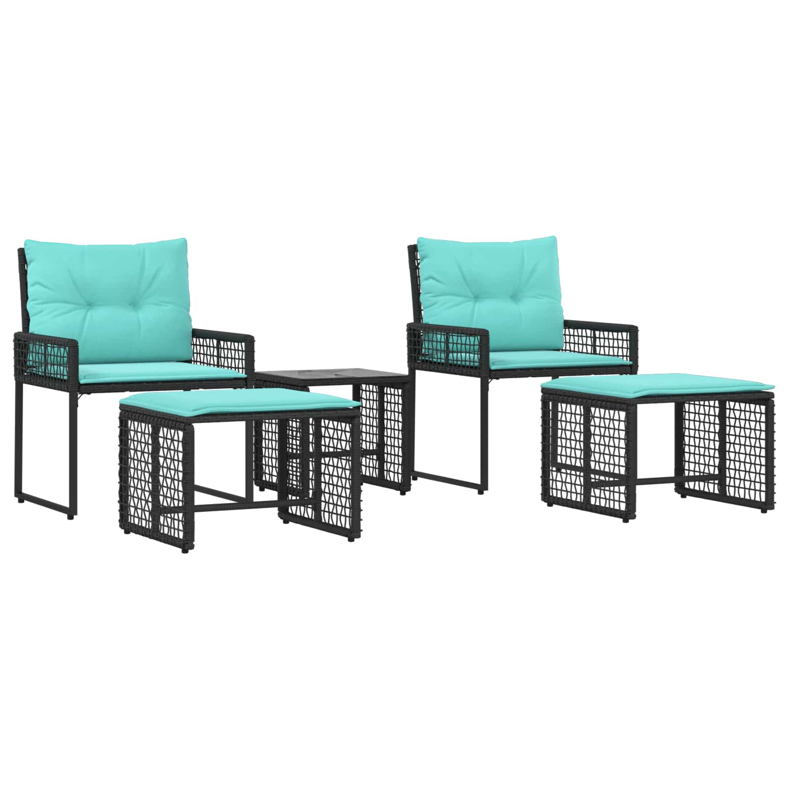 Conjunto de móveis para exterior 5 unid. preto e turquesa