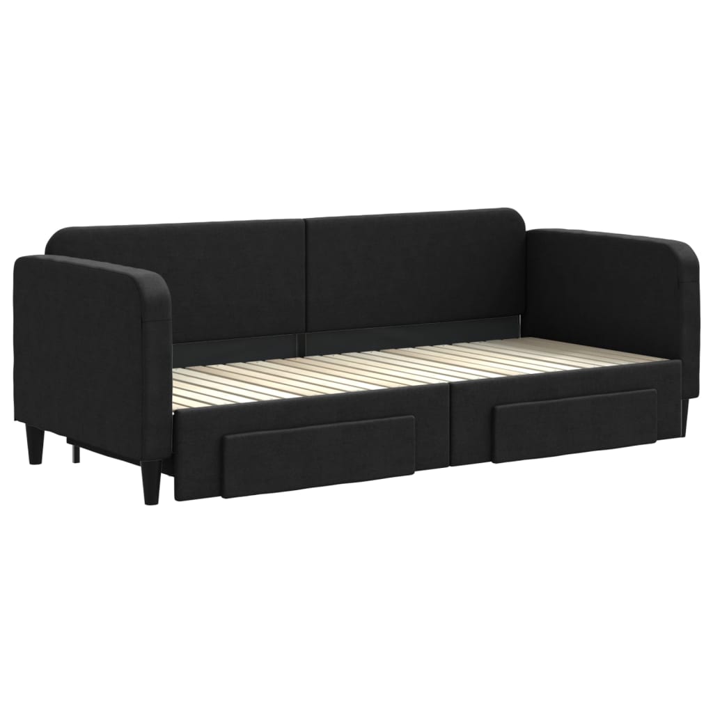 Sofá-cama com gavetão e gavetas 80x200 cm tecido preto