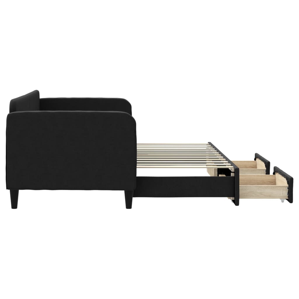 Sofá-cama com gavetão e gavetas 80x200 cm tecido preto