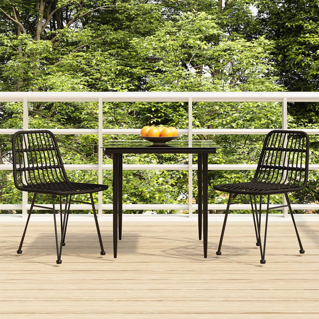3 Pcs conjunto de jantar para jardim vime PE preto