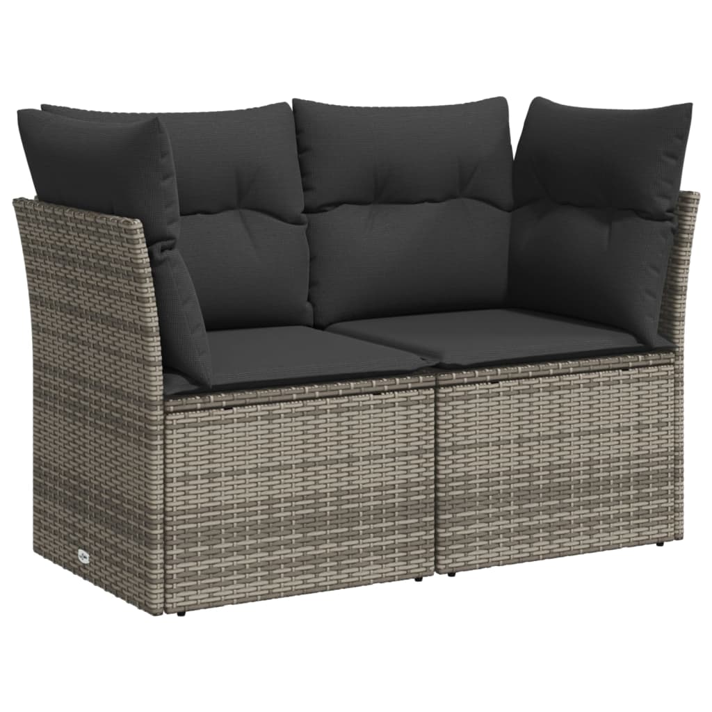 9 Pcs conjunto sofás p/ jardim com almofadões vime PE cinzento