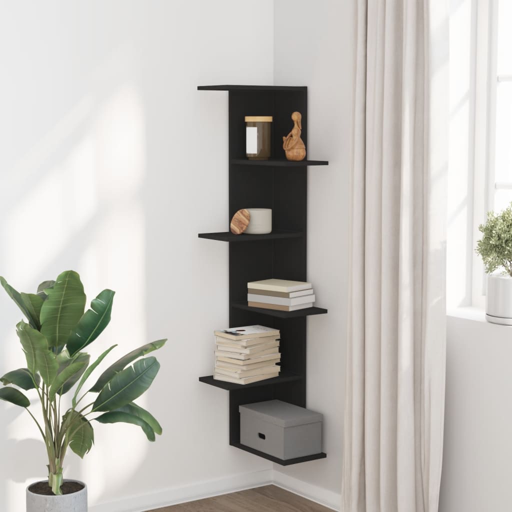 Estante parede p/ canto 36,5x36,5x140 cm deriv. madeira preto