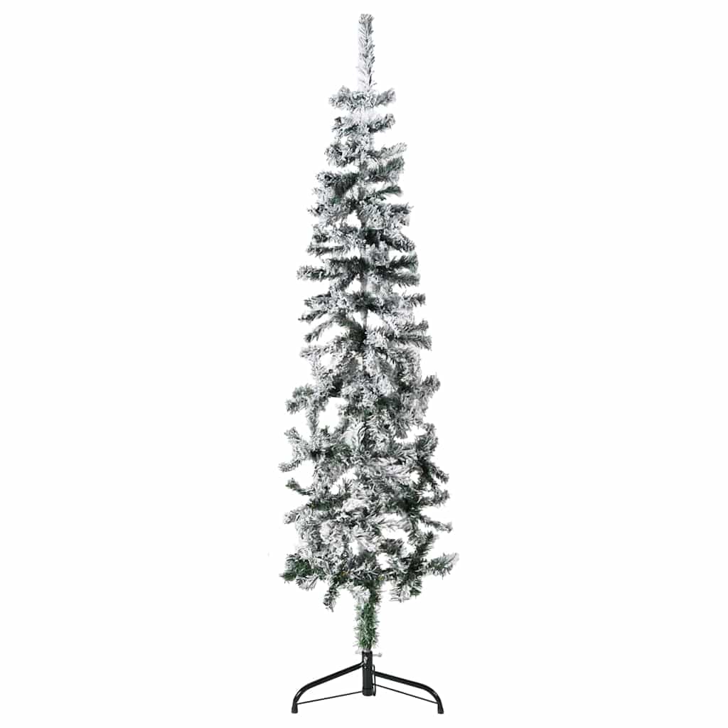 Meia árvore de natal fina com flocos de neve 150 cm