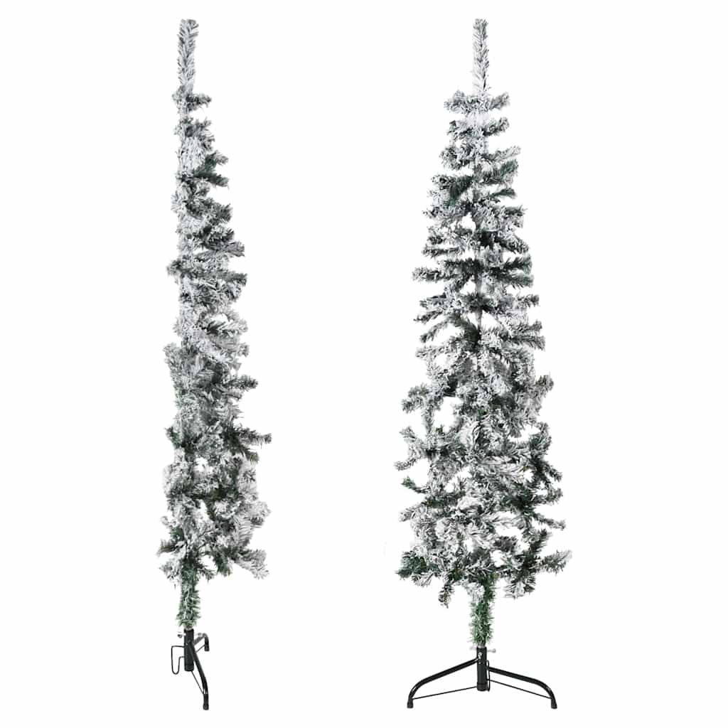 Meia árvore de natal fina com flocos de neve 150 cm