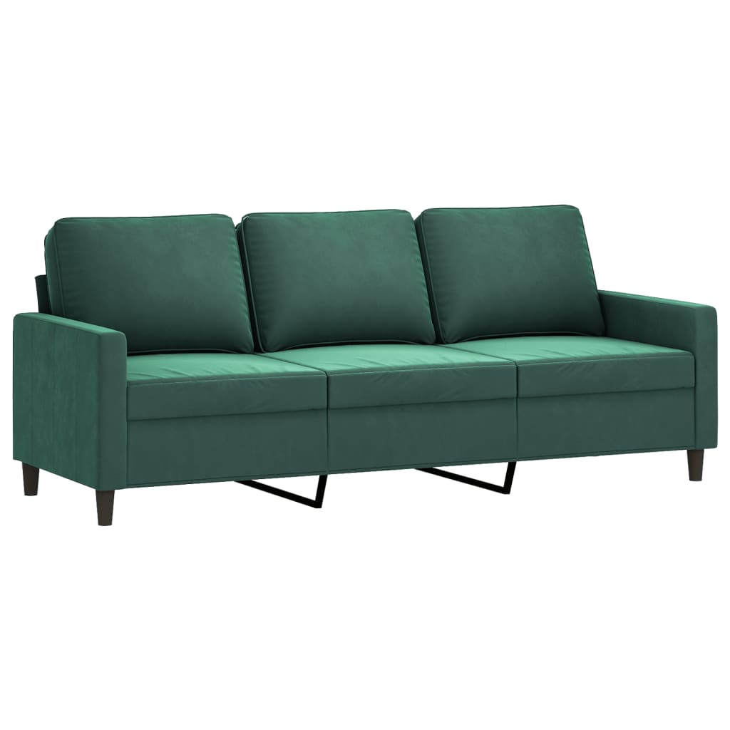Sofá de 3 lugares com apoio de pés 180 cm veludo verde-escuro