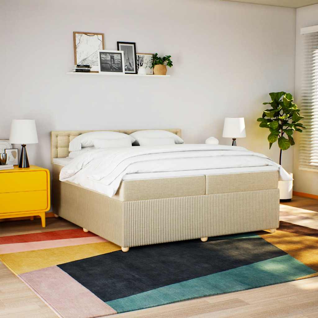 Cama com molas/colchão 200x200 cm tecido cor creme