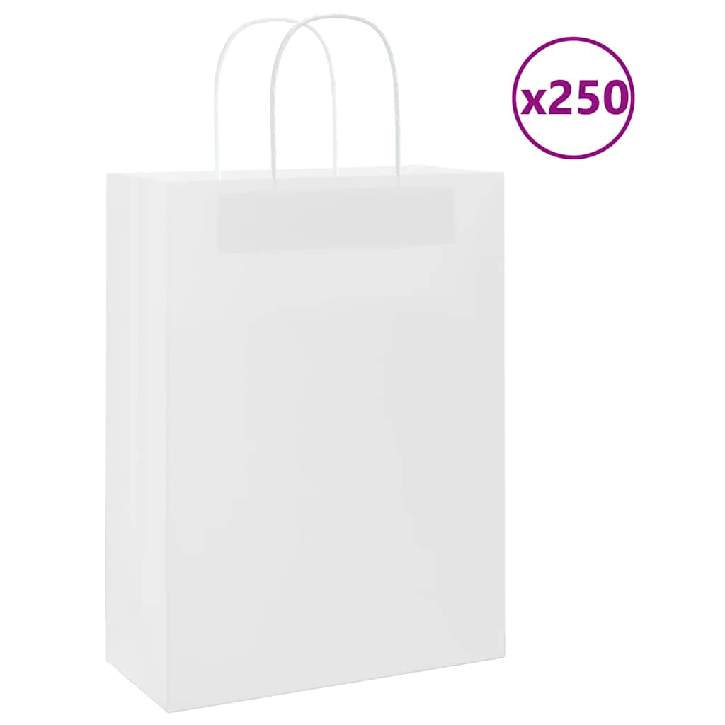 Sacos de papel 250 unid com alças branco 26x12x35 cm
