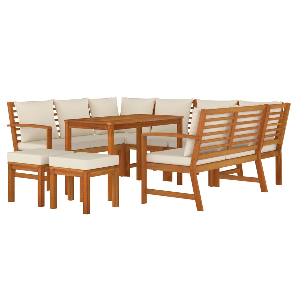 9 Pcs conjunto de jantar p/ jardim c/ almofadões acácia maciça