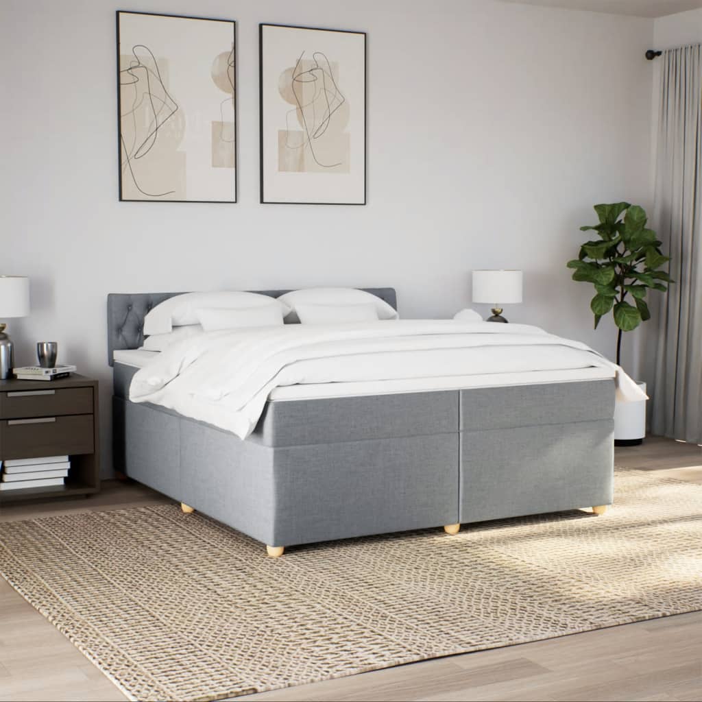 Cama com molas/colchão 200x200 cm tecido cinza-claro