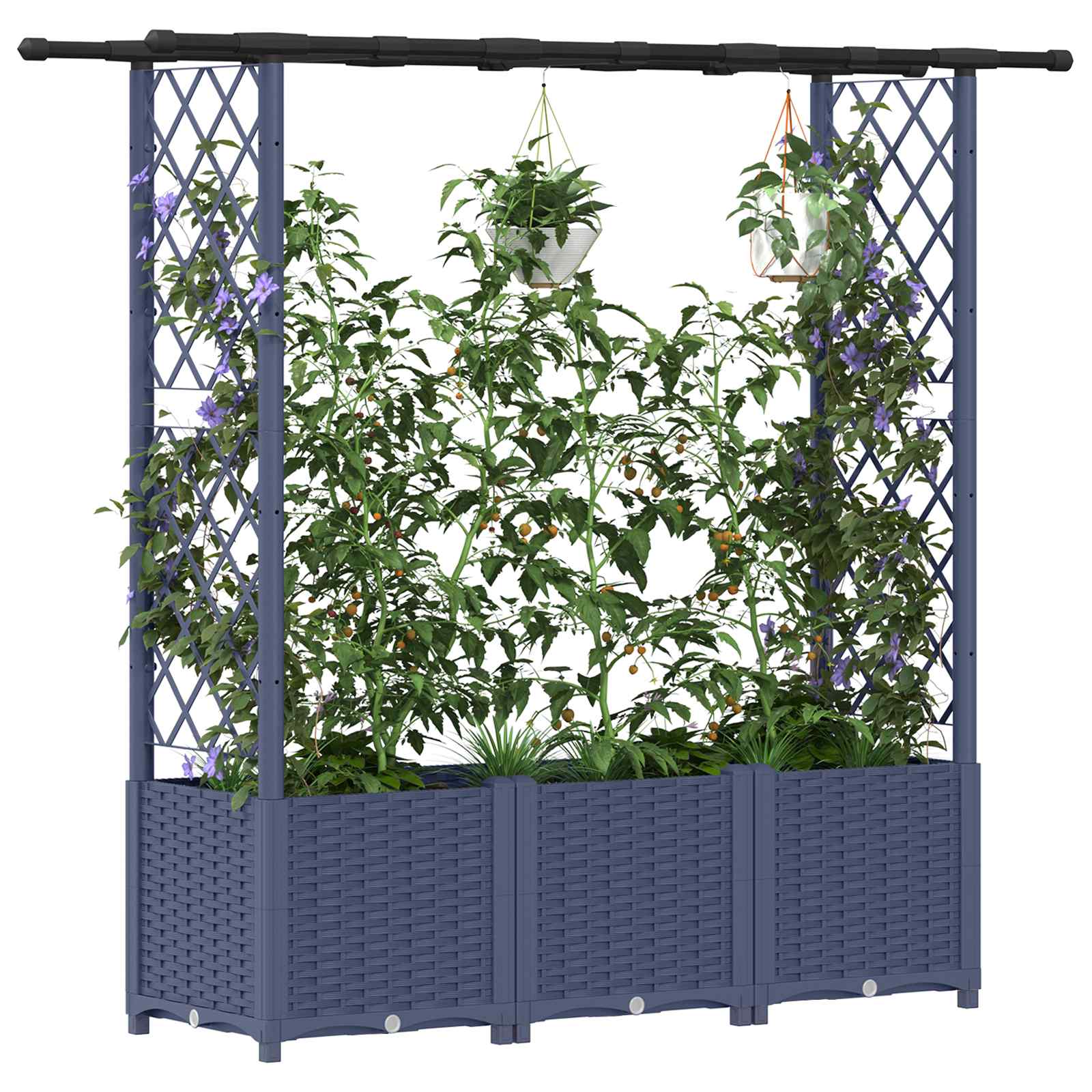 Cama elevada com treliça e telhado cinzento 162,5 x 40 x 136 cm