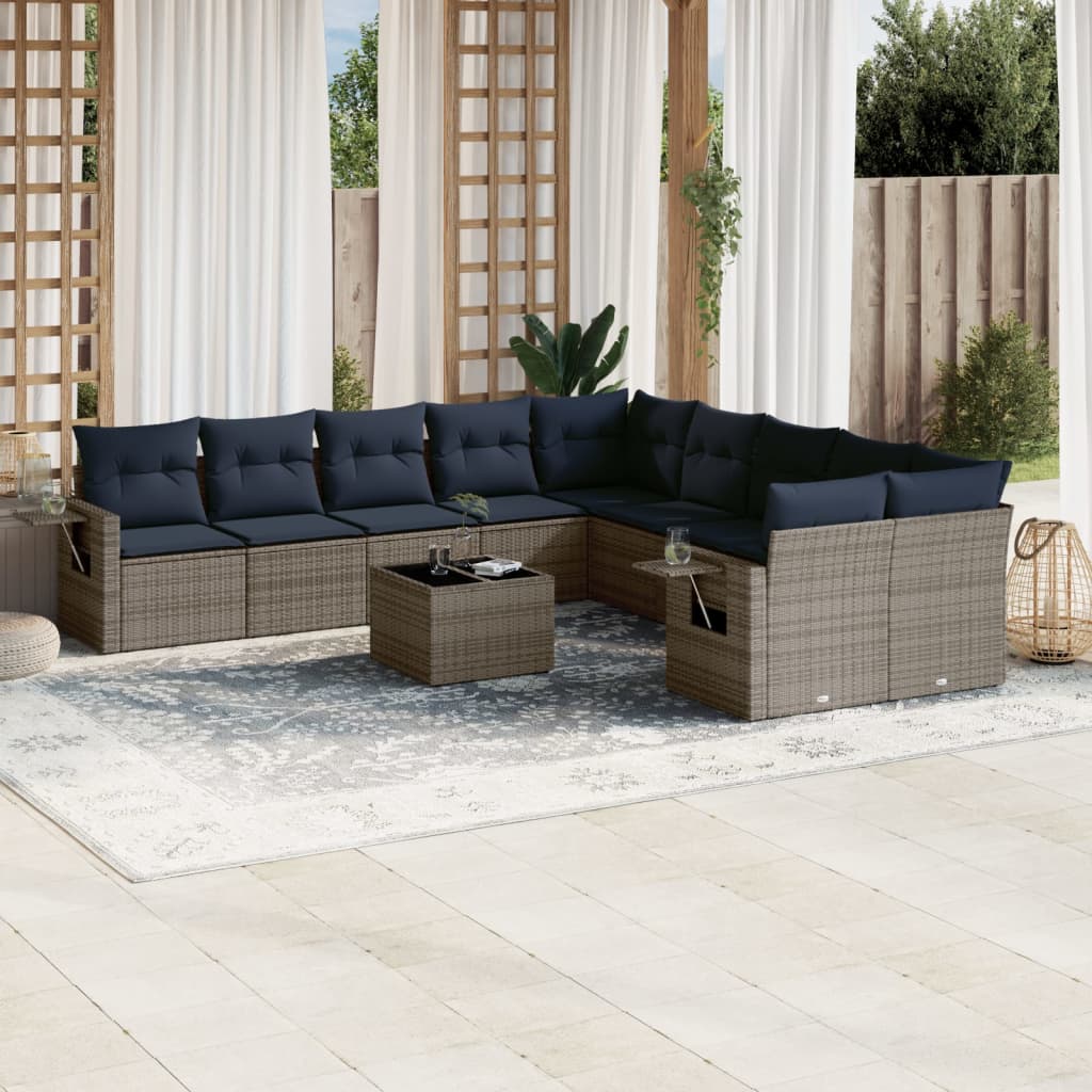 Conjunto de sofá de jardim com 11 peças e almofadas em rattan sintético cinza