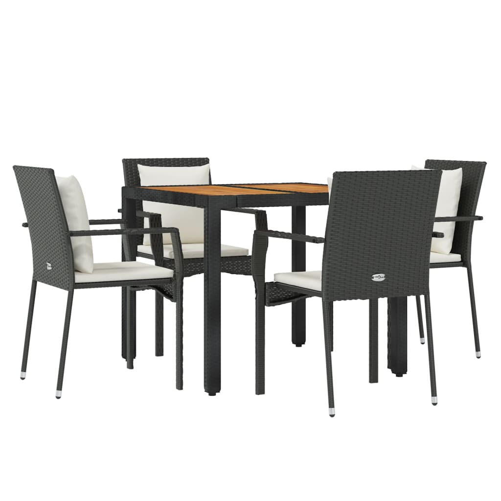 5 Pcs conjunto de jantar p/ jardim c/ almofadões vime PE preto