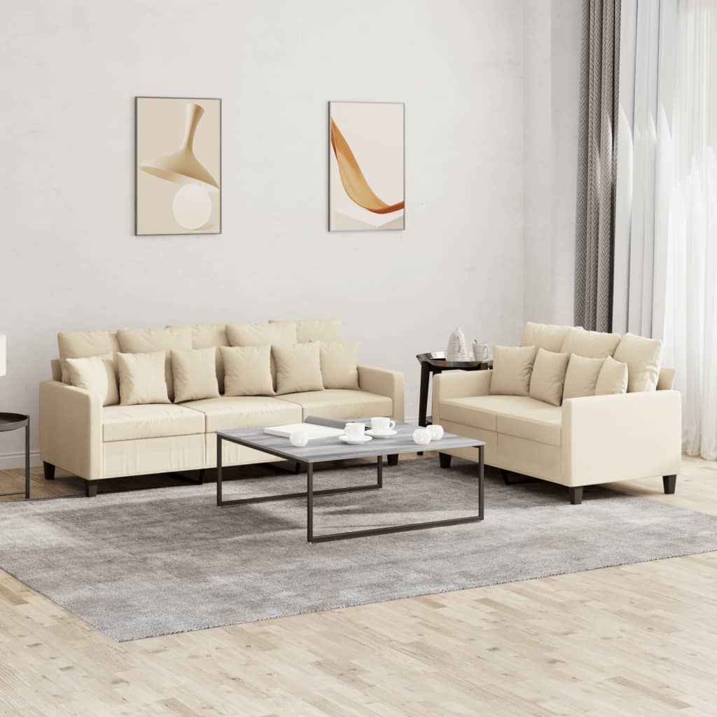 2 Pcs conjunto de sofás com almofadões tecido cor creme