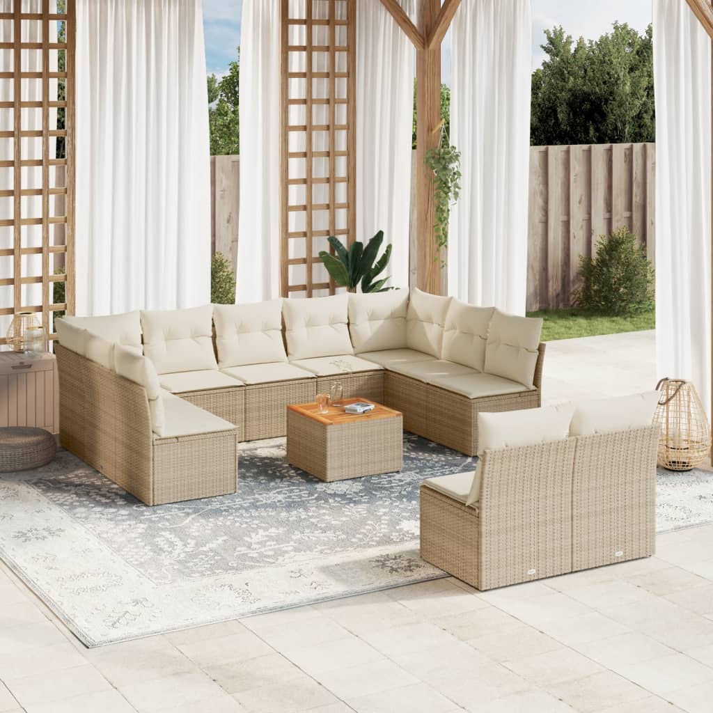 12 Pcs conjunto de sofás p/ jardim com almofadões vime PE bege