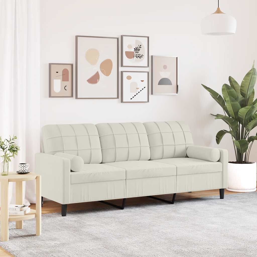 Sofá 3 lugares c/ almofadas decorativas 180 cm veludo creme