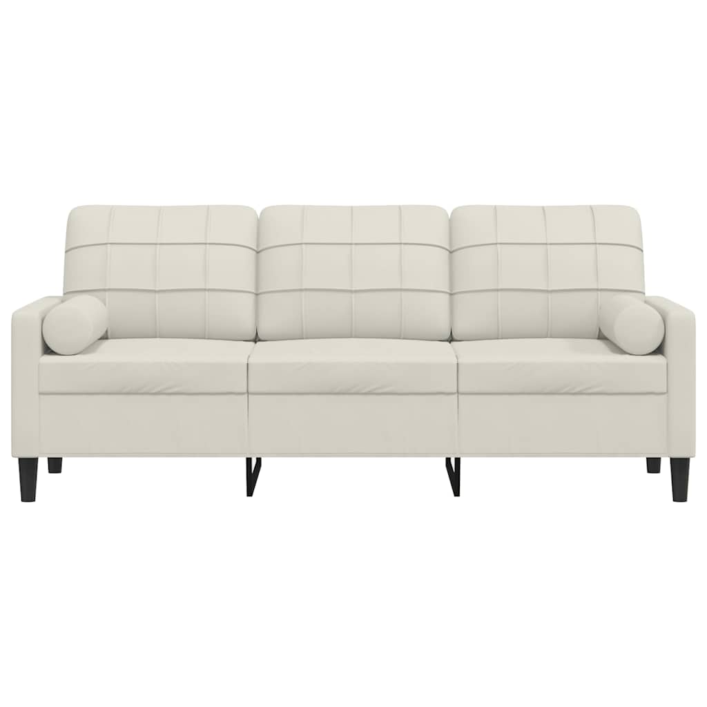 Sofá 3 lugares c/ almofadas decorativas 180 cm veludo creme