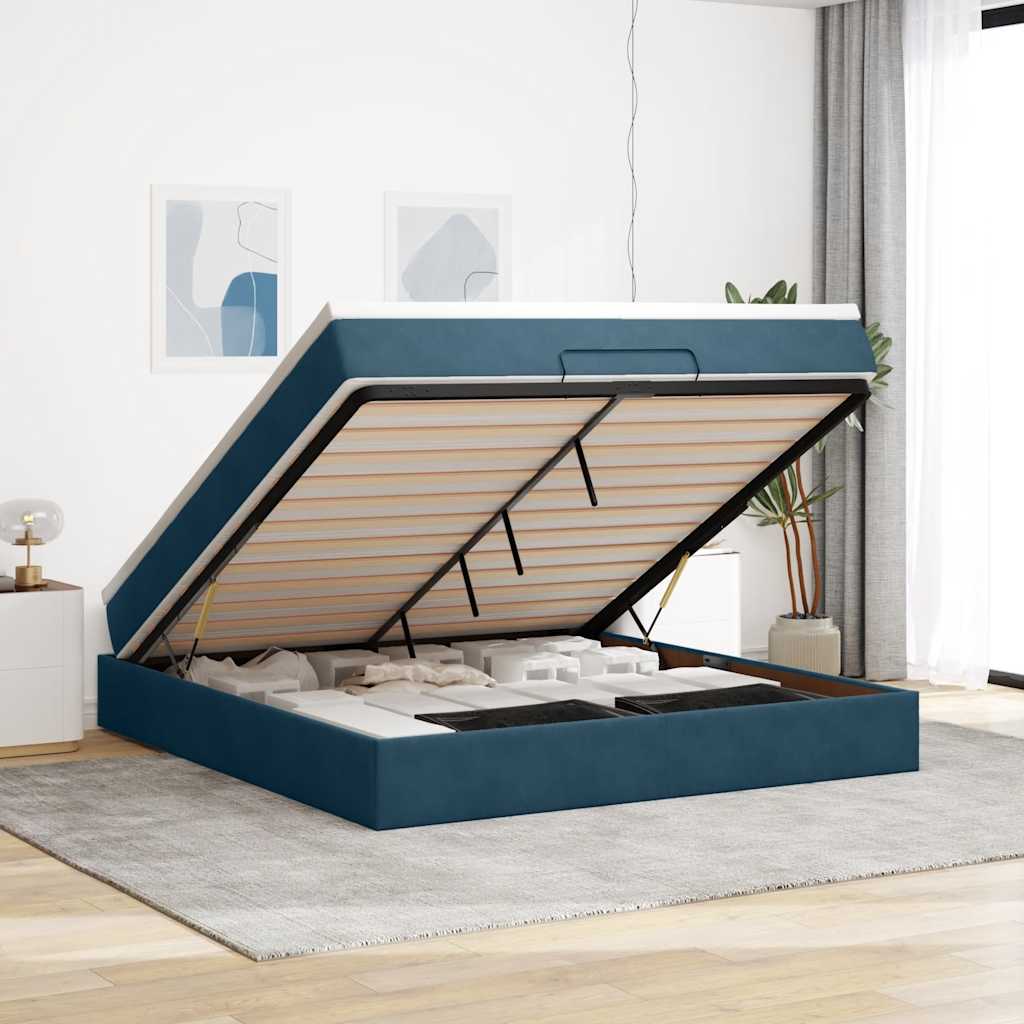Estrutura de cama otomana com colchão 160x200 cm azul escuro