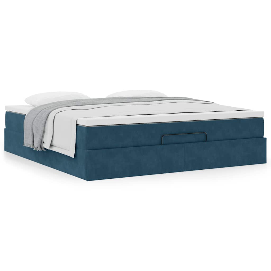 Estrutura de cama otomana com colchão 160x200 cm azul escuro