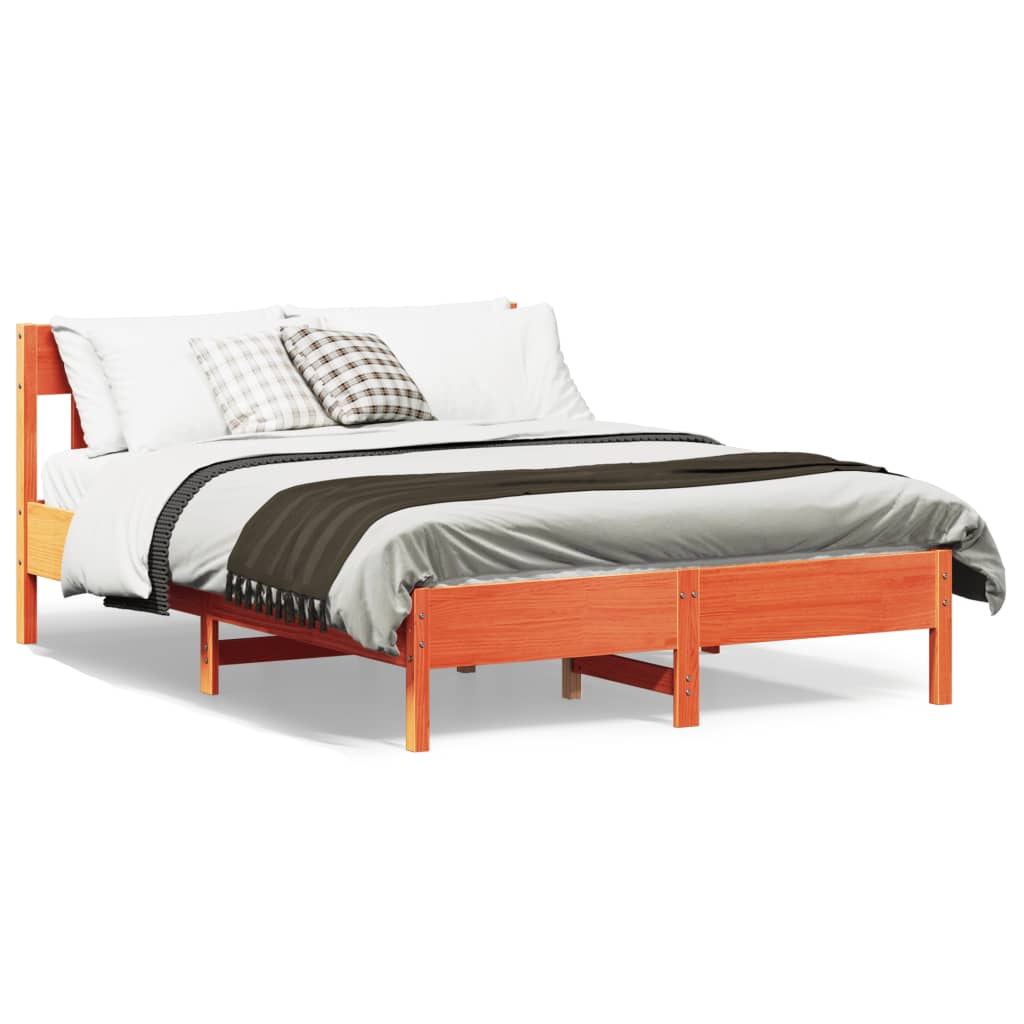 Cama sem colchão 140x200 cm madeira pinho maciça castanho-mel