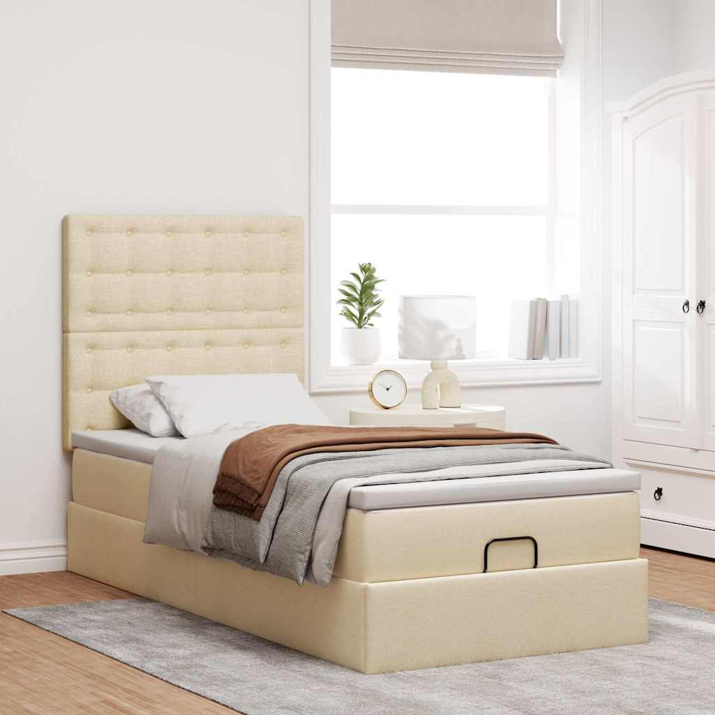Cama otomana com colchão 100x200 cm tecido creme