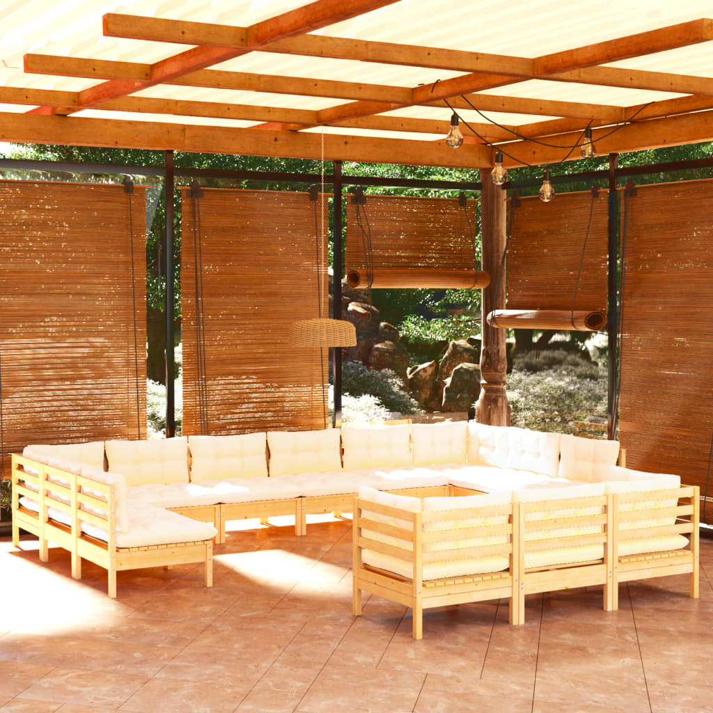 13 Pcs conjunto lounge jardim c/ almofadões cor creme pinho