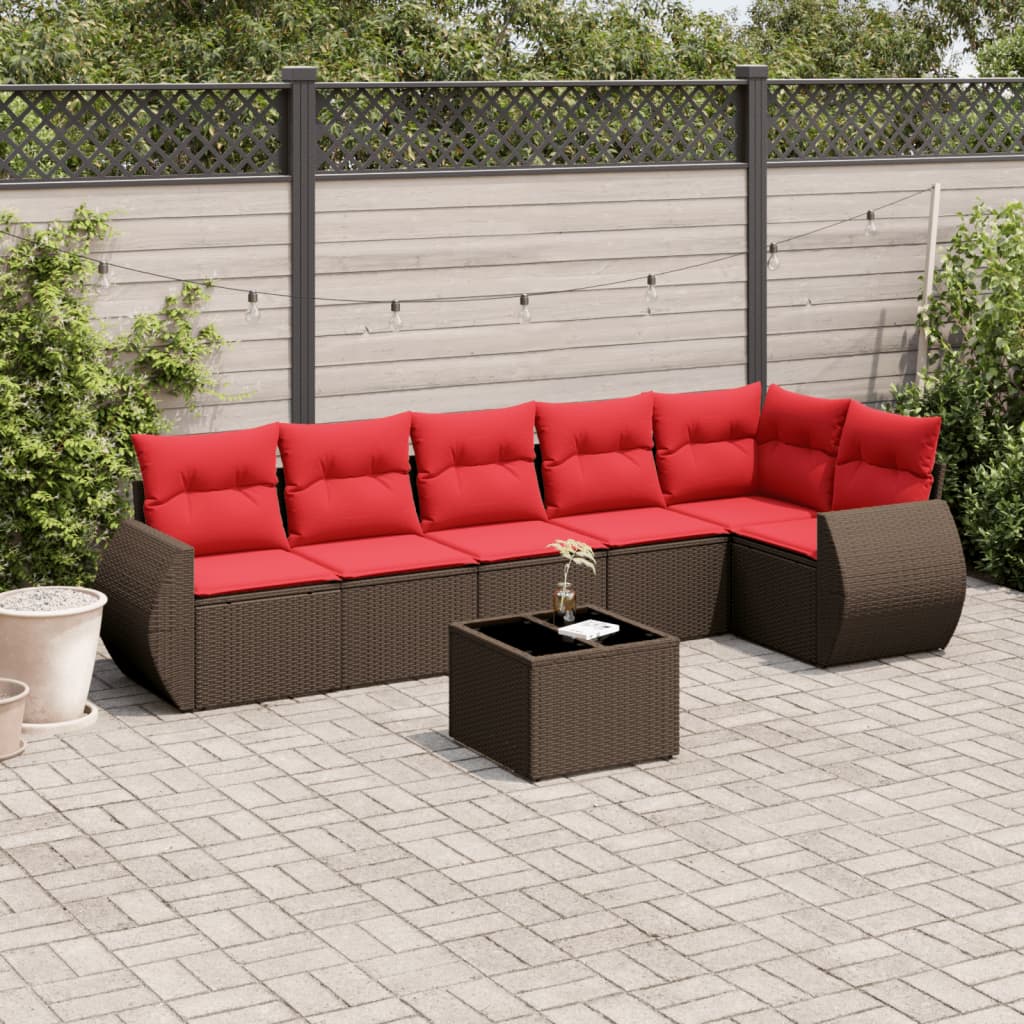 Conjunto de sofá de jardim com 7 peças e almofadas em rattan sintético marrom