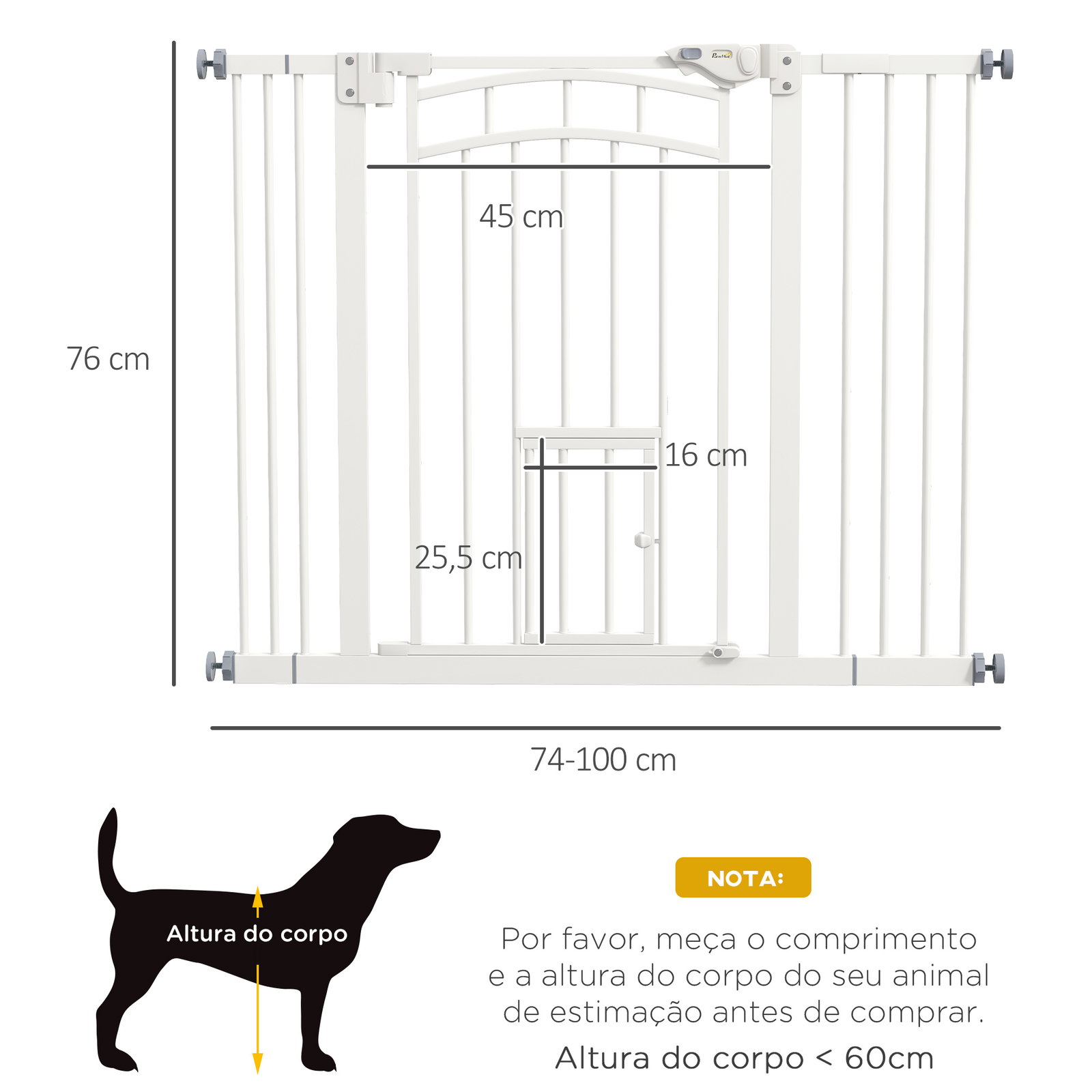 Barreira de segurança para cães 74-100 cm com extensão montagem a pressão e duplo bloqueio para porta escada branco