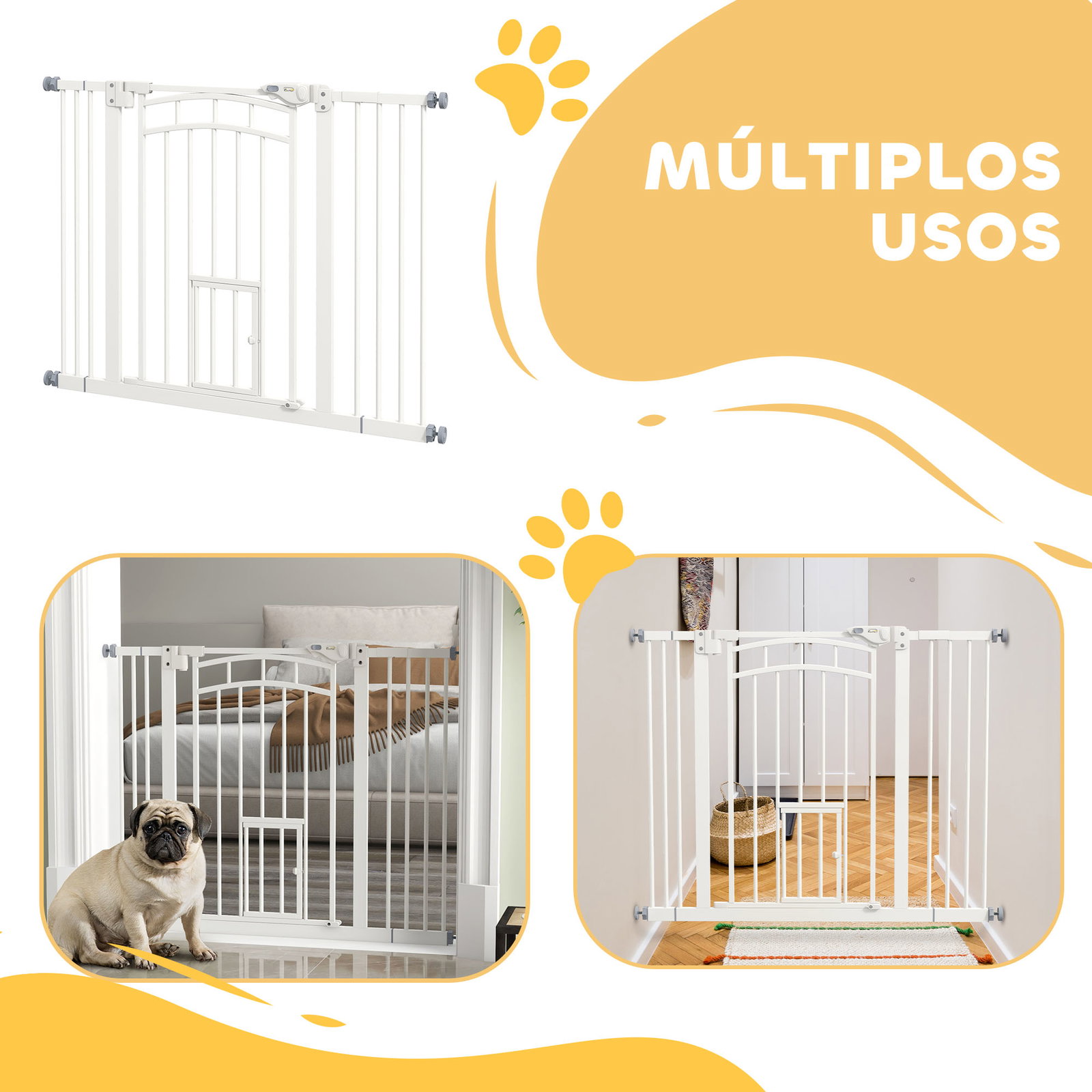 Barreira de segurança para cães 74-100 cm com extensão montagem a pressão e duplo bloqueio para porta escada branco