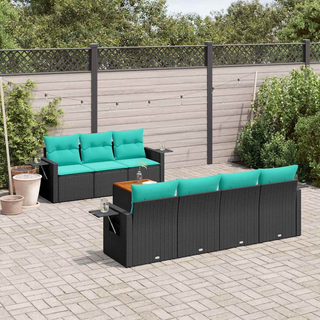 Conjunto de sofá de jardim com 8 peças e almofadas em rattan sintético preto