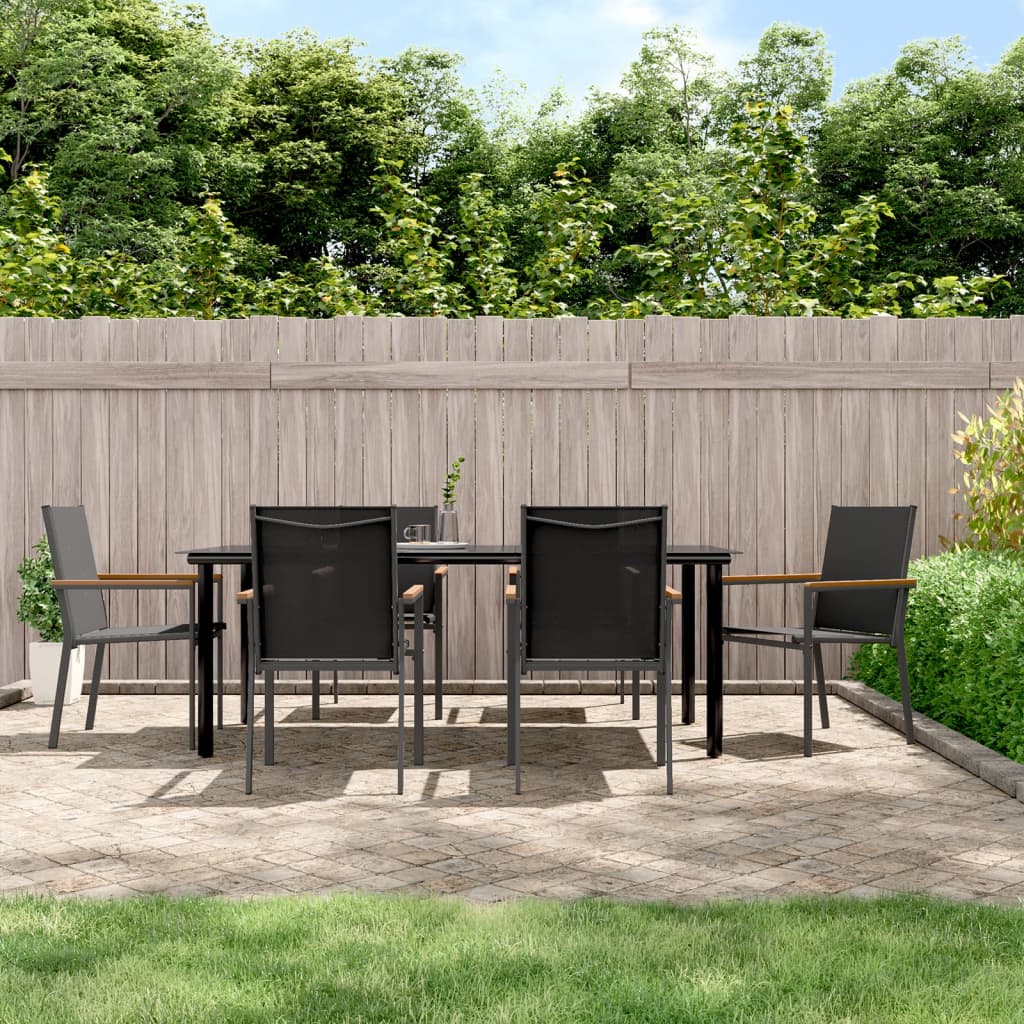7 Pcs conjunto de jantar para jardim textilene e aço preto