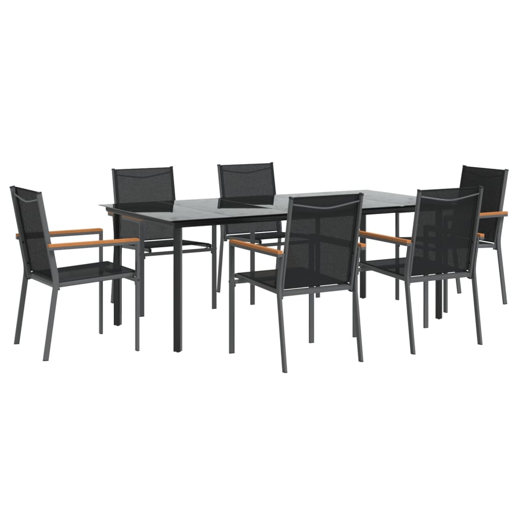 7 Pcs conjunto de jantar para jardim textilene e aço preto