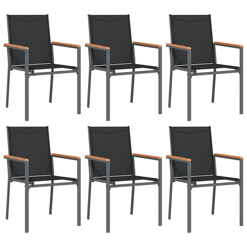 7 Pcs conjunto de jantar para jardim textilene e aço preto