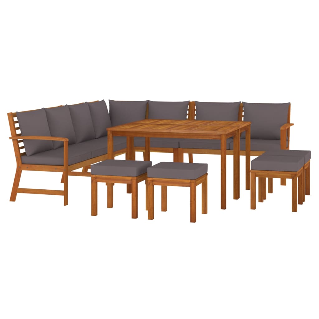 11 Pcs conjunto de jantar p/ jardim c/ almofadões acácia maciça