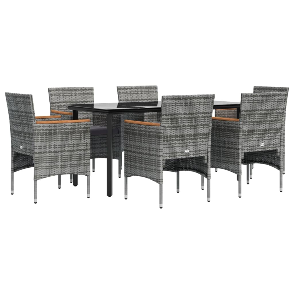 7 Pcs conjunto de jantar p/ jardim c/ almofadões cinza e preto
